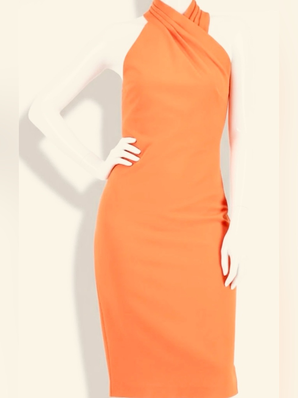 Rachel Rachel Roy Orange Crepe Halter Neck Pleated Sheath Midi Dress XL